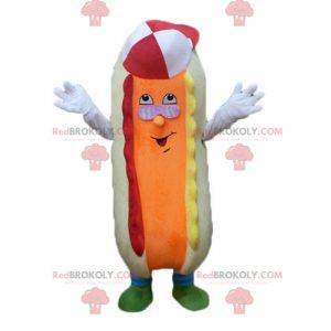 Barevné a vtipné béžové a oranžové maskot hot dog -