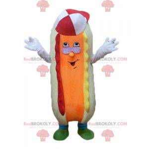 Colorful and funny beige and orange hot dog mascot -