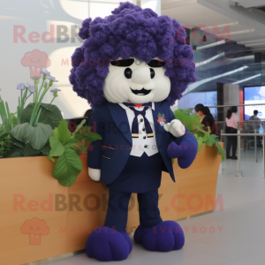 Navy Cauliflower mascot costume character dressed with a Blazer and Hair clips