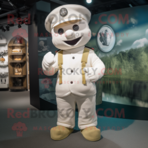 White Army Soldier mascot costume character dressed with a Overalls and Beanies