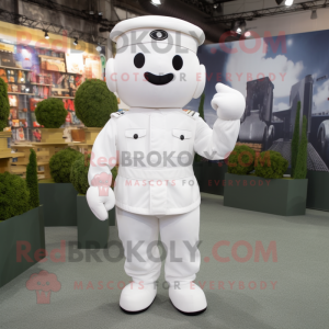 White Army Soldier mascot costume character dressed with a Overalls and Beanies