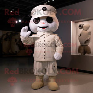 White Army Soldier mascot costume character dressed with a Overalls and Beanies