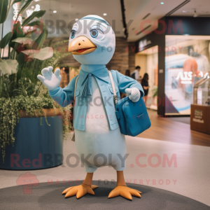 Cyan Seagull mascot costume character dressed with a Chinos and Coin purses