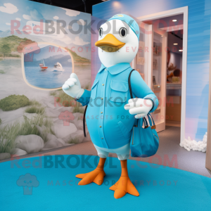 Cyan Seagull maskot kostume...