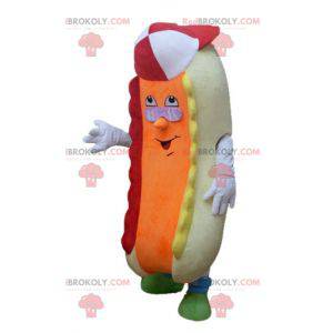 Barevné a vtipné béžové a oranžové maskot hot dog -