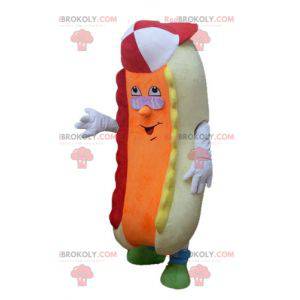 Colorful and funny beige and orange hot dog mascot -