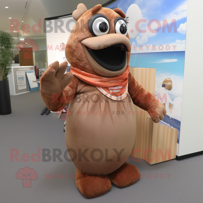 Brown Salmon mascot costume character dressed with a Maxi Skirt and Foot pads Brown Salmon mascot costume character dressed with a Maxi Skirt and Foot pads