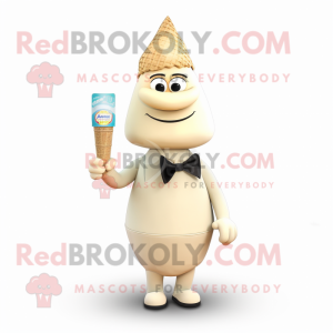 Beige Ice Cream Cone mascot costume character dressed with a Ball Gown and Tie pins