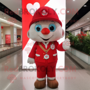 Red Arrow Of Love mascot costume character dressed with a Henley Shirt and Suspenders