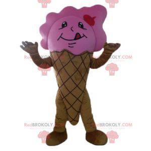Reusachtig bruin en roze ijshoorntje mascotte - Redbrokoly.com