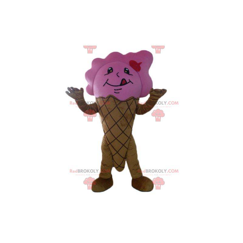 Mascot cono de helado gigante marrón y rosa - Redbrokoly.com
