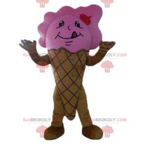 Mascote gigante de casquinha de sorvete marrom e rosa -