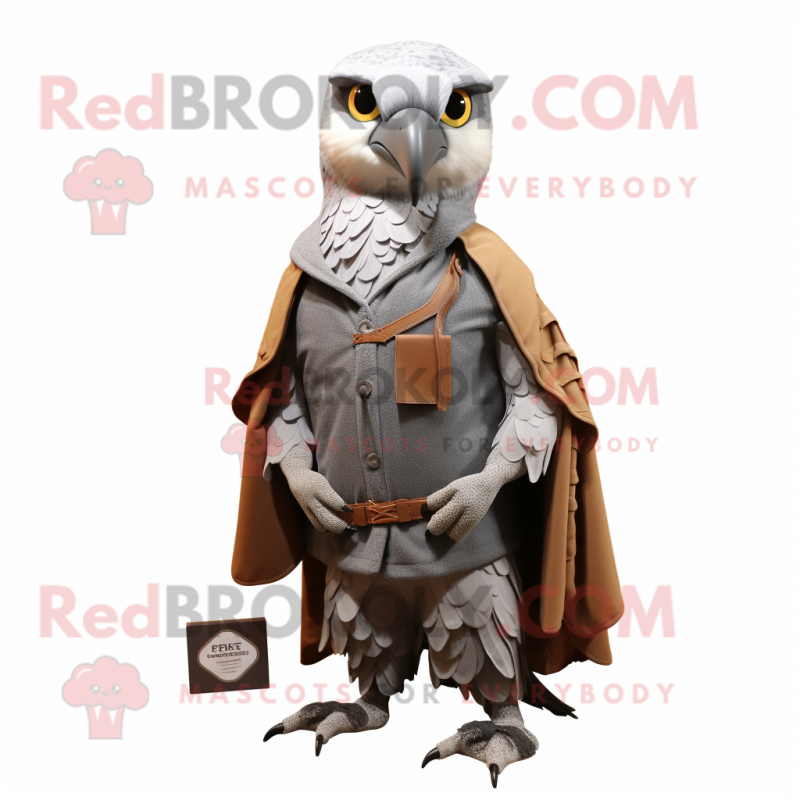 Gray Falcon mascot costume character dressed with a Oxford Shirt and Shawl pins Gray Falcon mascot costume character dressed with a Oxford Shirt and Shawl pins