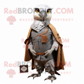 Gray Falcon mascot costume character dressed with a Oxford Shirt and Shawl pins