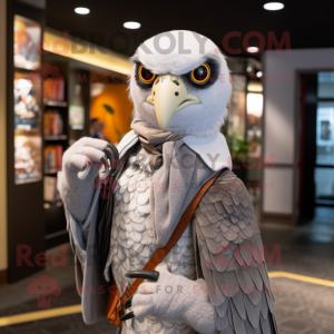 Gray Falcon mascot costume character dressed with a Oxford Shirt and Shawl pins