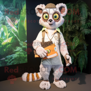 Cream Lemur mascot costume character dressed with a Romper and Wallets