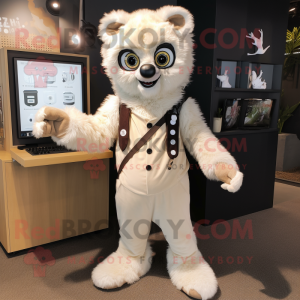 Cream Lemur mascot costume character dressed with a Romper and Wallets