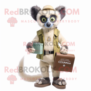 Cream Lemur mascot costume character dressed with a Romper and Wallets