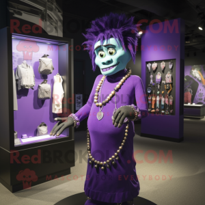 Purple Frankenstein'S Monster mascot costume character dressed with a Sheath Dress and Necklaces
