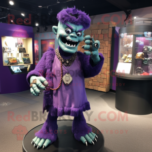 Purple Frankenstein'S Monster mascot costume character dressed with a Sheath Dress and Necklaces