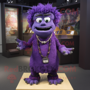 Purple Frankenstein'S Monster mascot costume character dressed with a Sheath Dress and Necklaces