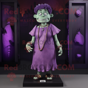 Purple Frankenstein'S Monster mascot costume character dressed with a Sheath Dress and Necklaces