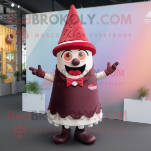 Maroon Ice Cream Cone mascot costume character dressed with a Skirt and Caps