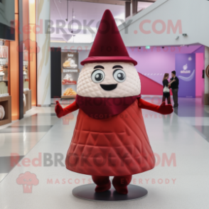 Maroon Ice Cream Cone mascot costume character dressed with a Skirt and Caps
