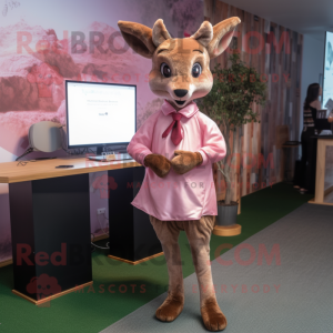 Pink Roe Deer mascot costume character dressed with a Dress Shirt and Anklets