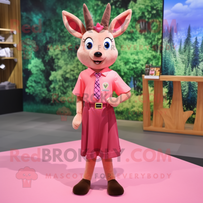 Pink Roe Deer mascot costume character dressed with a Dress Shirt and Anklets