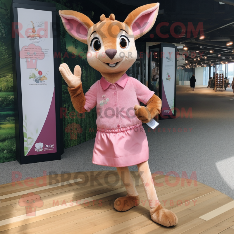 Pink Roe Deer mascot costume character dressed with a Dress Shirt and Anklets