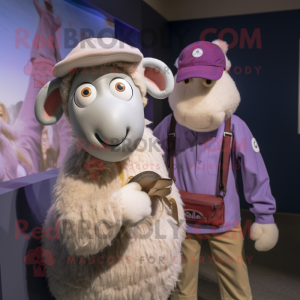 Lavender Merino Sheep mascot costume character dressed with a Henley Tee and Berets