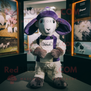 Lavender Merino Sheep mascot costume character dressed with a Henley Tee and Berets