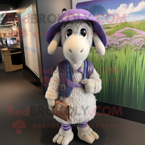 Lavender Merino Sheep mascot costume character dressed with a Henley Tee and Berets