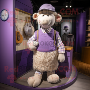 Lavender Merino Sheep mascot costume character dressed with a Henley Tee and Berets