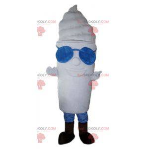 Mascot giant ice cream pot all white with glasses -