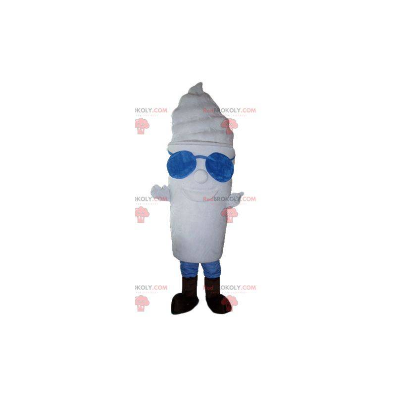 Mascote gigante de sorvete todo branco com copos -