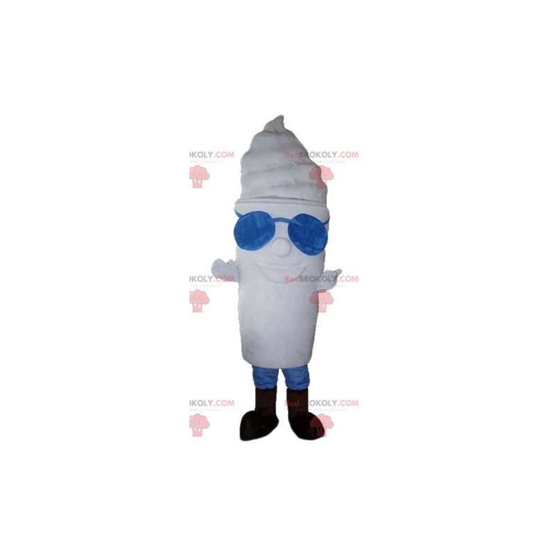 Mascotte de pot de glace géant tout blanc avec des lunettes -