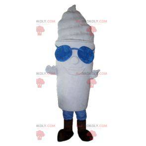 Reusachtige ijspot mascotte helemaal wit met een bril -
