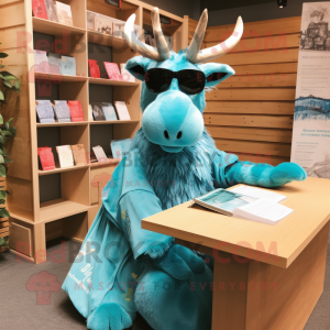 Cyan Moose maskot kostume...