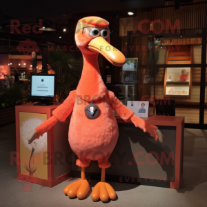Orange Flamingo mascot costume character dressed with a Polo Tee and Keychains