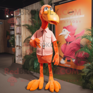 Orange Flamingo mascot costume character dressed with a Polo Tee and Keychains