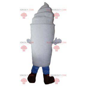 Mascote gigante de sorvete todo branco com copos -