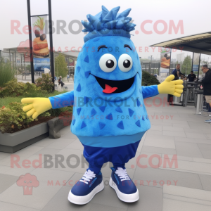 Blue Burgers mascot costume character dressed with a Joggers and Shoe clips