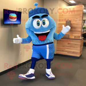 Blue Burgers mascot costume character dressed with a Joggers and Shoe clips