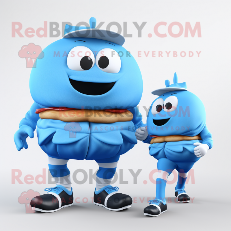 Blue Burgers mascot costume character dressed with a Joggers and Shoe clips