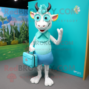 Cyan Goat maskot draktfigur...