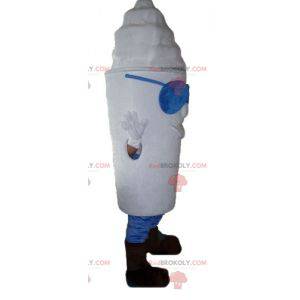 Mascote gigante de sorvete todo branco com copos -