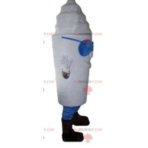 Mascote gigante de sorvete todo branco com copos -