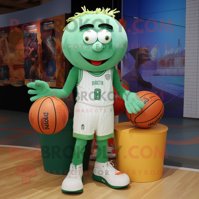 Green Meatballs mascot costume character dressed with a Shorts and Anklets Green Meatballs mascot costume character dressed with a Shorts and Anklets